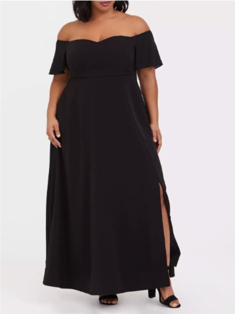 Beautiful black satin Torrid gown with Flutter Sleeves